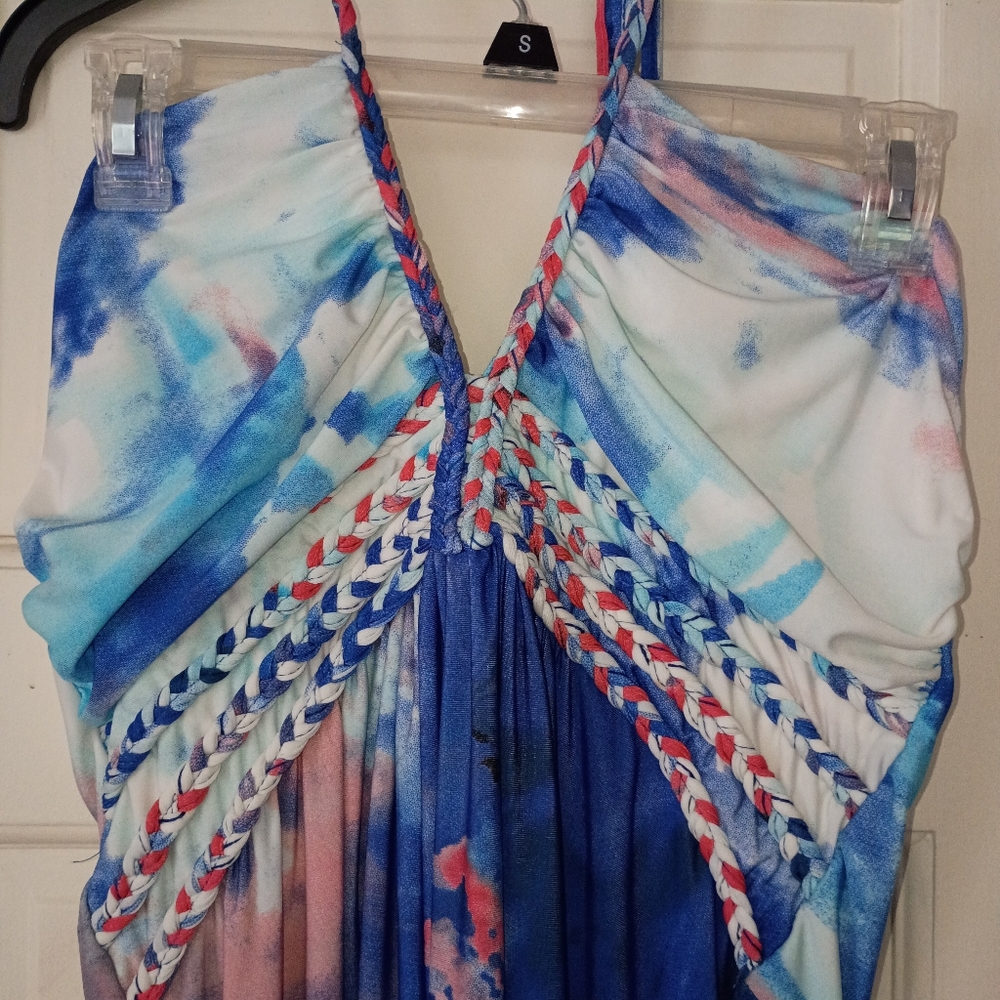 Vibrant Blue and Red Maxi Dress.Dize XL .open Back - Picture 5 of 6